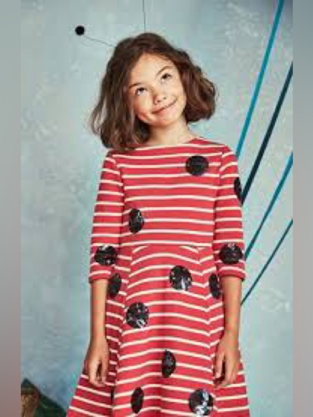 Mini Boden x Roald Dahl Ladybug Dress Magenta Stripes Black Sequins Sz 7-8Y